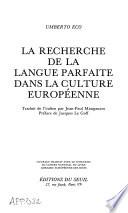 libro La Recherche De La Langue Parfaite Dans La Culture Européenne